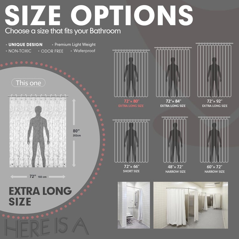 Hereisa 3D Pebble Pattern Waterproof Shower Curtain Liner EVA Shower Curtain with 3 Bottom Magnets, Shower Liner for Shower Stall, Bathtubs, 72 x 80 - Image 2